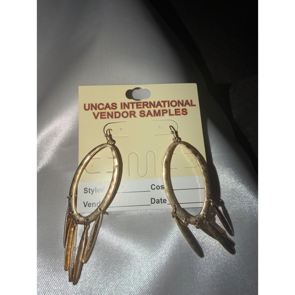 Uncas International Gold Tone Hammered Oval Hoop Chandelier Drop Earrings 697611